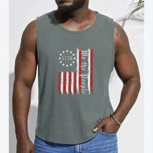 We The People 1776 Flag‎ Tank Top Adult Sz XL. Gray sleeveless shirt workout